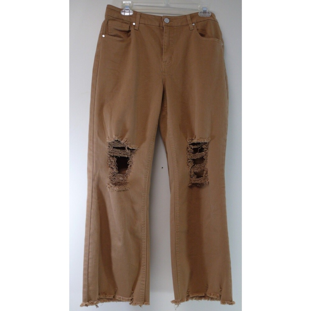 Risen jeans Los Angeles Distressed High Rise Straight Leg raw hem brown 9 jrs